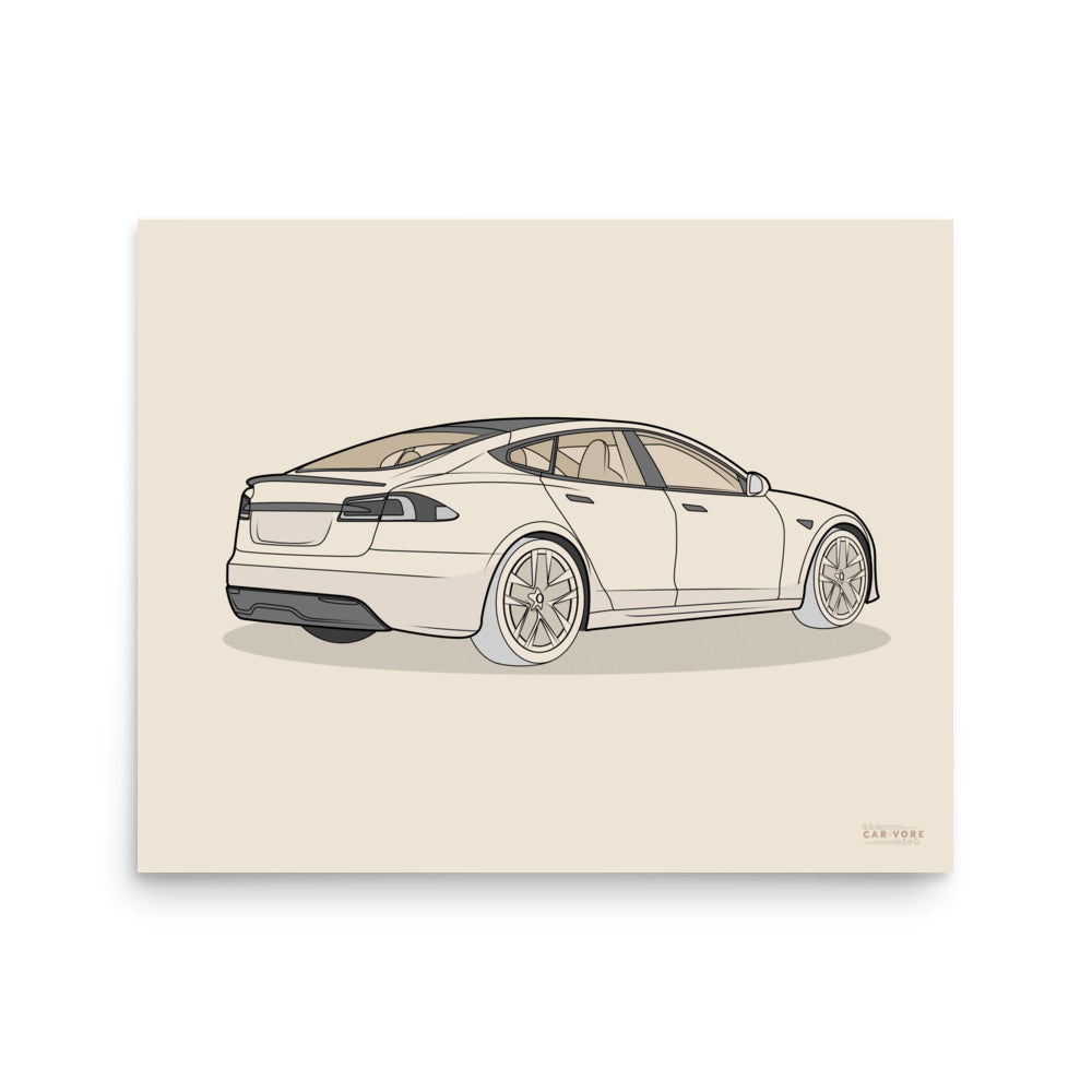 Model S Rear View On Matte Poster(3 Sizes Available)