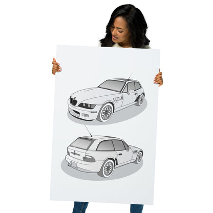 Person holding a 24x36 poster with two car illustrations