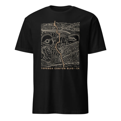 Topanga Canyon Blvd CA-27 T-Shirt — black contour lay flat — CarVore Club