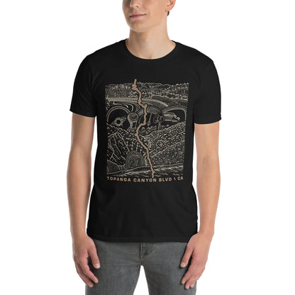 Topanga Canyon Blvd CA-27 T-Shirt — black unisex on model front view — CarVore Club