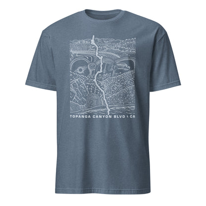 Topanga Canyon Blvd CA-27 T-Shirt — Indigo heather contour lay flat — CarVore Club