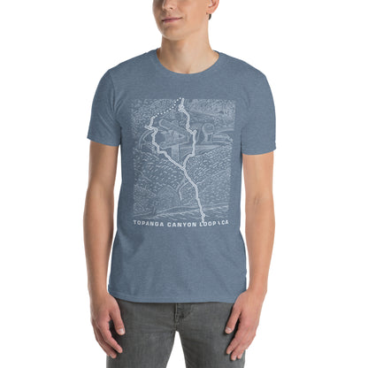 Topanga Canyon Loop CA T-Shirt — indigo heather unisex on model front view — CarVore Club