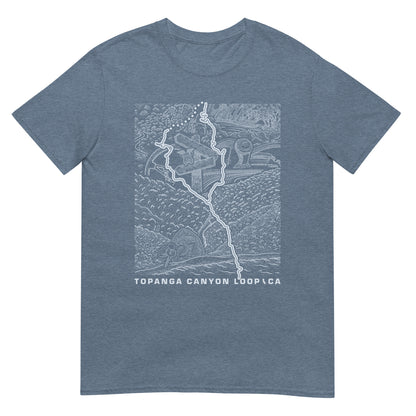 Topanga Canyon Loop CA T-Shirt — indigo heather flat lay — CarVore Club