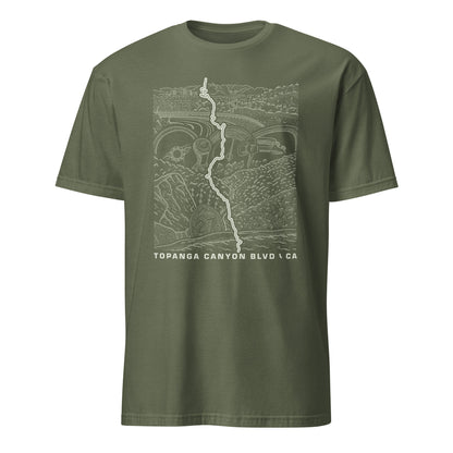 Topanga Canyon Blvd CA-27 T-Shirt — Military green contour lay flat — CarVore Club
