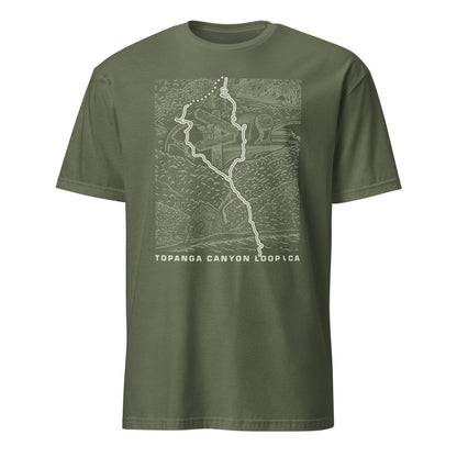 Topanga Canyon Loop CA T-Shirt — military green contour lay flat — CarVore Club