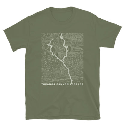 Topanga Canyon Loop CA T-Shirt — military green flat lay — CarVore Club