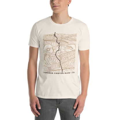 Topanga Canyon Blvd CA-27 T-Shirt — Natural unisex on model front view — CarVore Club