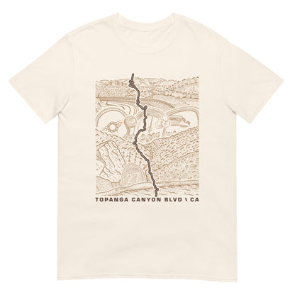 Topanga Canyon Blvd CA-27 T-Shirt — Natural flat lay — CarVore Club