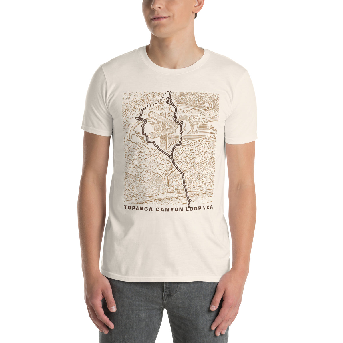 Topanga Canyon Loop CA T-Shirt — [Color] unisex on model front view — CarVore Club
