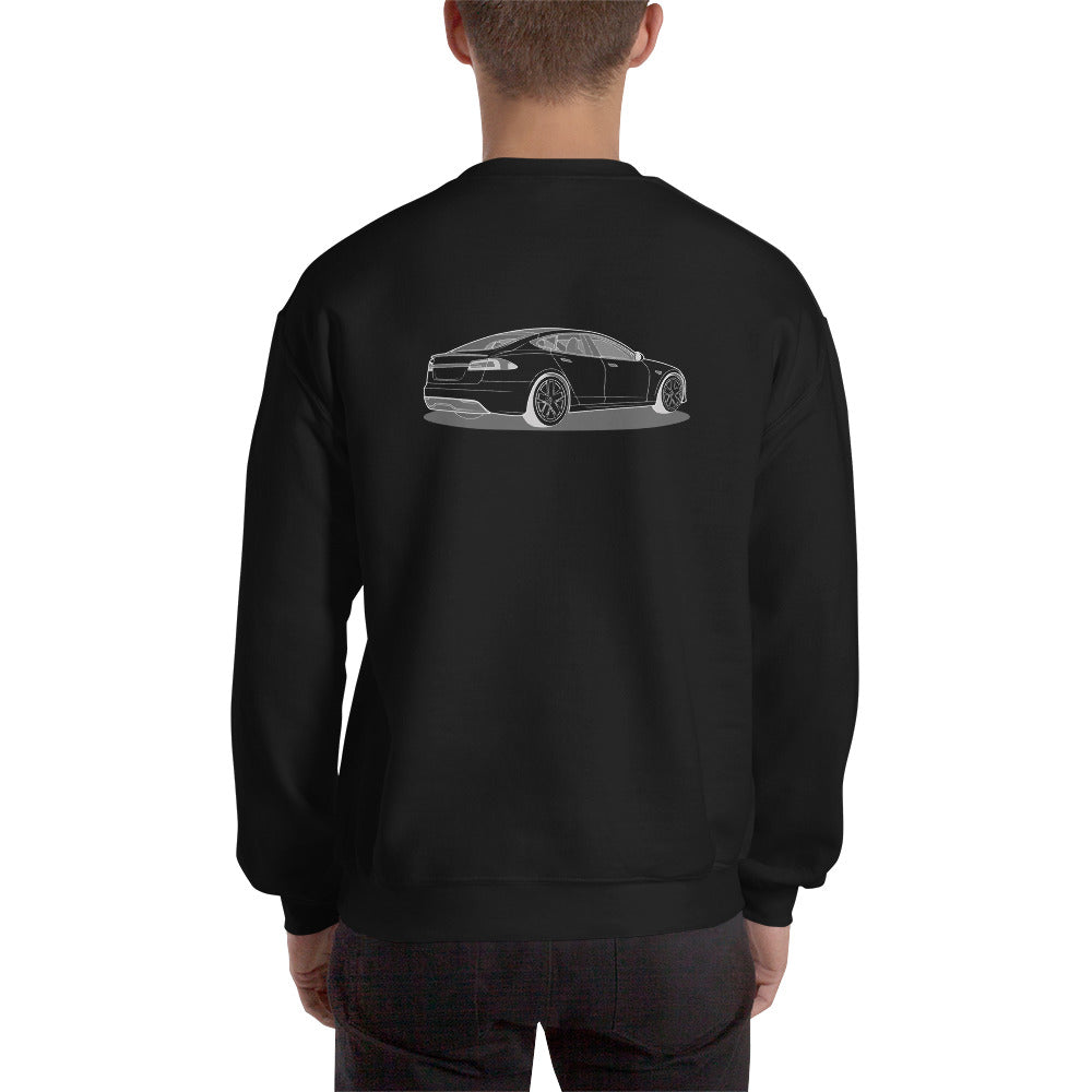 Model S Front and Back View On Unisex Sweatshirt