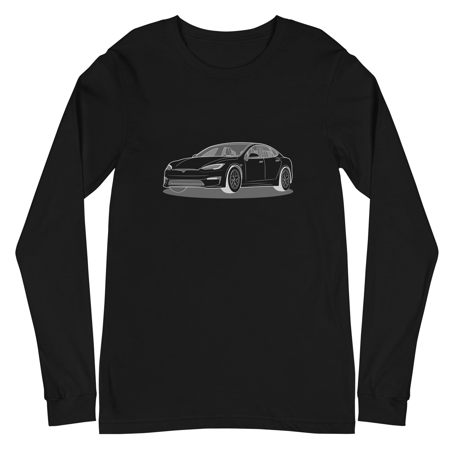 Model S Front and Back View On Premium Unisex Long-Sleeve Shirt (3 Colors Available)
