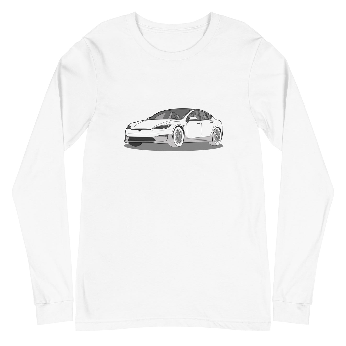 Model S Front and Back View On Premium Unisex Long-Sleeve Shirt (3 Colors Available)
