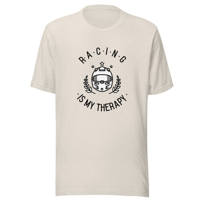 Racing Is My Therapy Race Helmet Track Day Road Course Racing Heather Dust Premium Unisex T-Shirt
