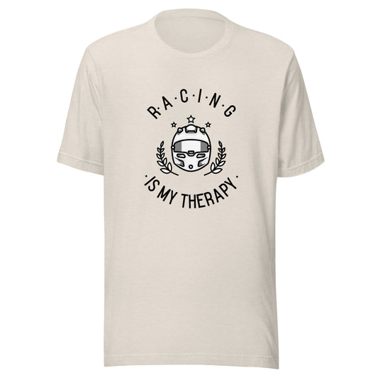 Racing Is My Therapy Race Helmet Track Day Road Course Racing Heather Dust Premium Unisex T-Shirt