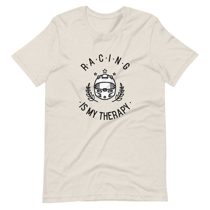 Racing Is My Therapy Race Helmet Track Day Road Course Racing Heather Dust Premium Unisex T-Shirt