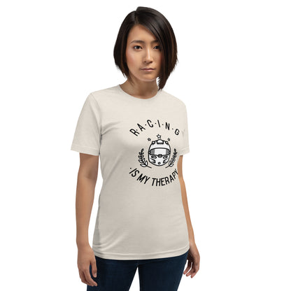 Racing Is My Therapy Race Helmet Track Day Road Course Racing Heather Dust Premium Unisex T-Shirt