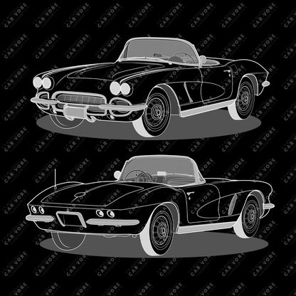 1962 Chevrolet Corvette C1 Double Sided Unisex T-Shirt  (3 Colors Available)