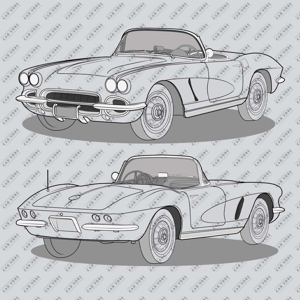 1962 Chevrolet Corvette C1 Double Sided Unisex T-Shirt  (3 Colors Available)