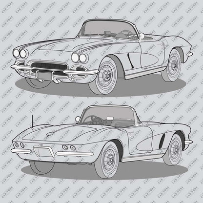 1962 Chevrolet Corvette C1 Double Sided Unisex T-Shirt  (3 Colors Available)