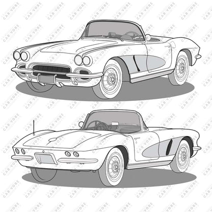 1962 Chevrolet Corvette C1 Double Sided Unisex T-Shirt  (3 Colors Available)
