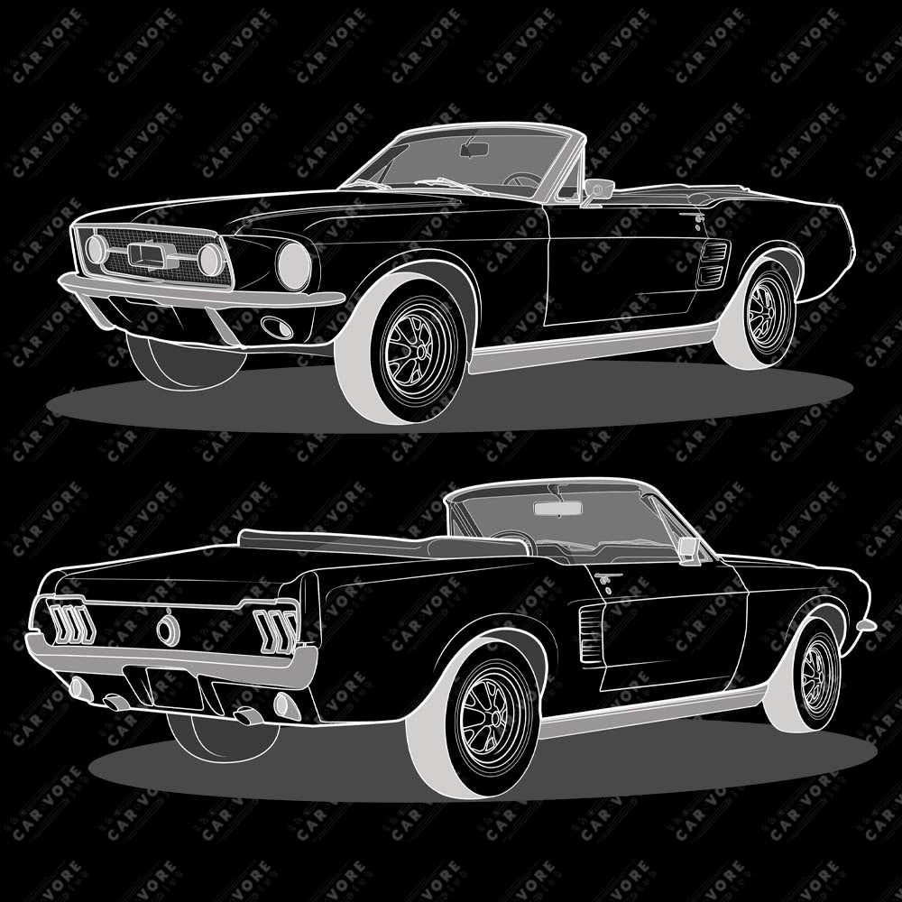1967 Ford Mustang Convertible Double Sided Unisex T-Shirt (3 Colors Available)