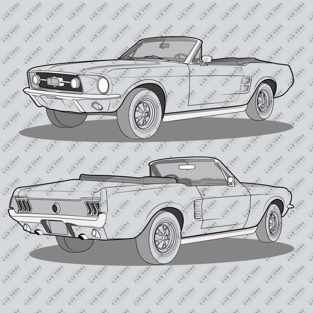 1967 Ford Mustang Convertible Double Sided Unisex T-Shirt (3 Colors Available)