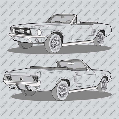 1967 Ford Mustang Convertible Double Sided Unisex T-Shirt (3 Colors Available)
