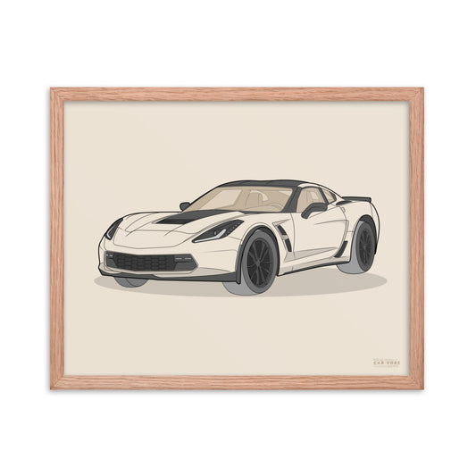 2019 Chevy Corvette Grand Sport Coupe Front View Framed Enhanced Matte Poster (3 Sizes & Frame Colors Available)