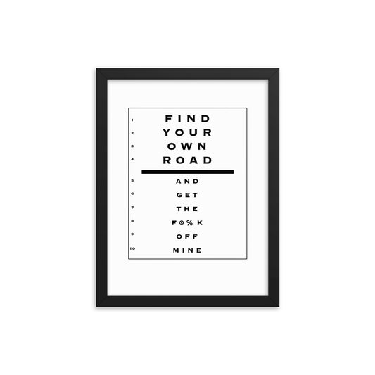 Saab Eye Chart Inspired Find Your Own Road 12 in. x 16 in. Framed Poster