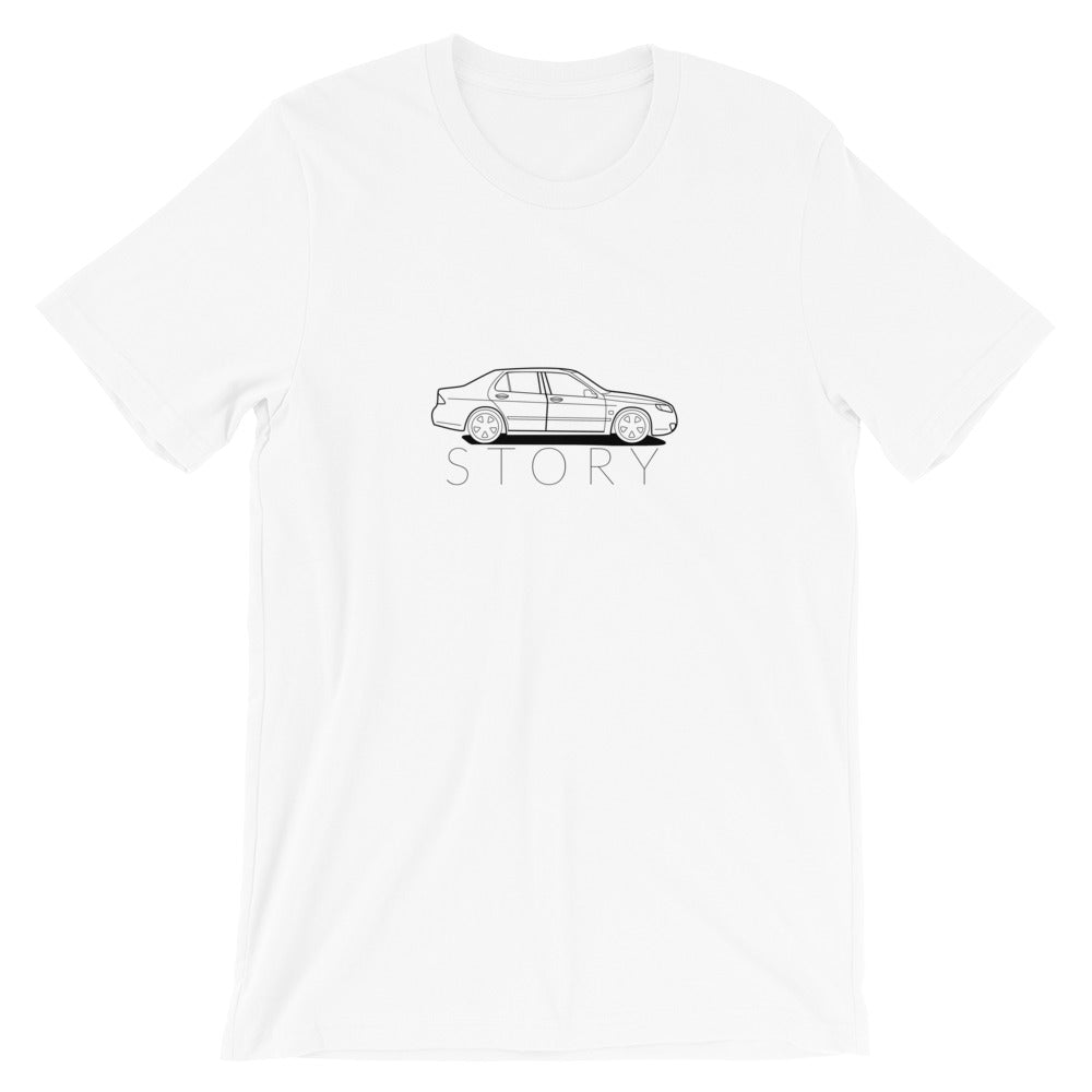 Saab Story 9-5 Sedan Outline White Unisex T-Shirt