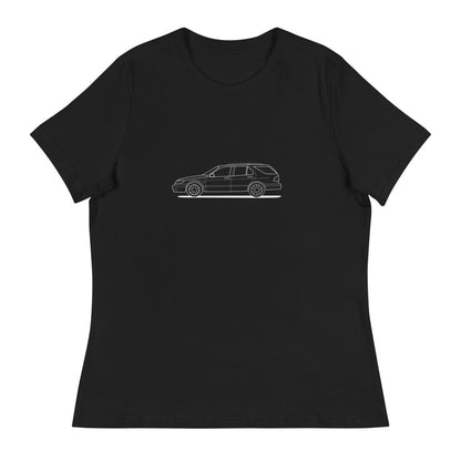 Saab 9-5 Wagon Outline Women's Relaxed Black T-Shirt