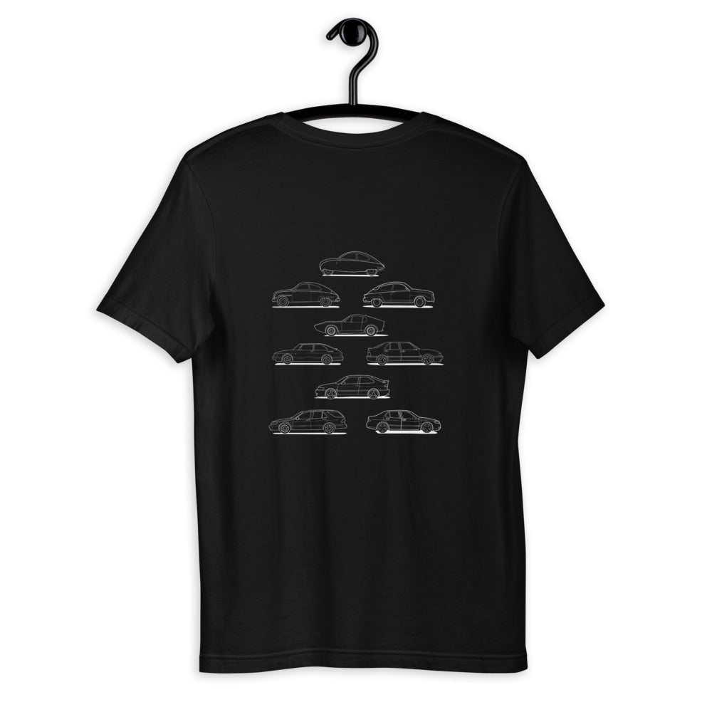 Saab Evolution Unisex T-Shirt with Graphic on the Back (3 Colors Available)