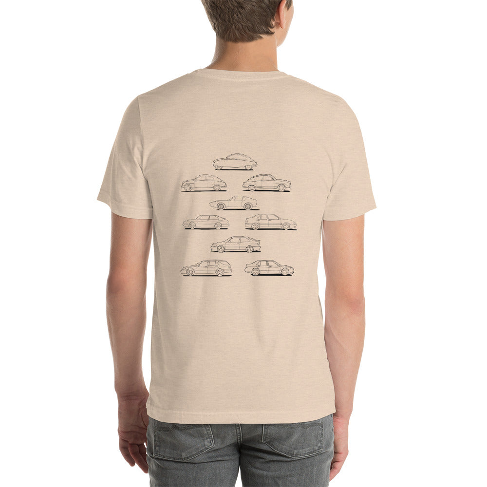 Saab Evolution Unisex T-Shirt with Graphic on the Back (3 Colors Available)