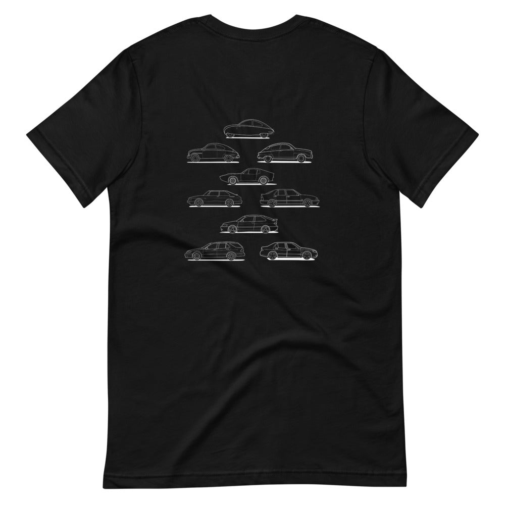 Saab Evolution Unisex T-Shirt with Graphic on the Back (3 Colors Available)