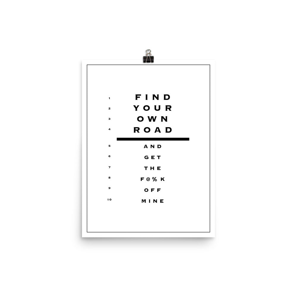 Saab Eye Chart Inspired Find Your Own Road 12 in. x 16 in. Poster