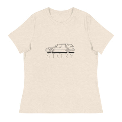 Saab Story 9-5 Wagon Outline Women's Relaxed Beige T-Shirt