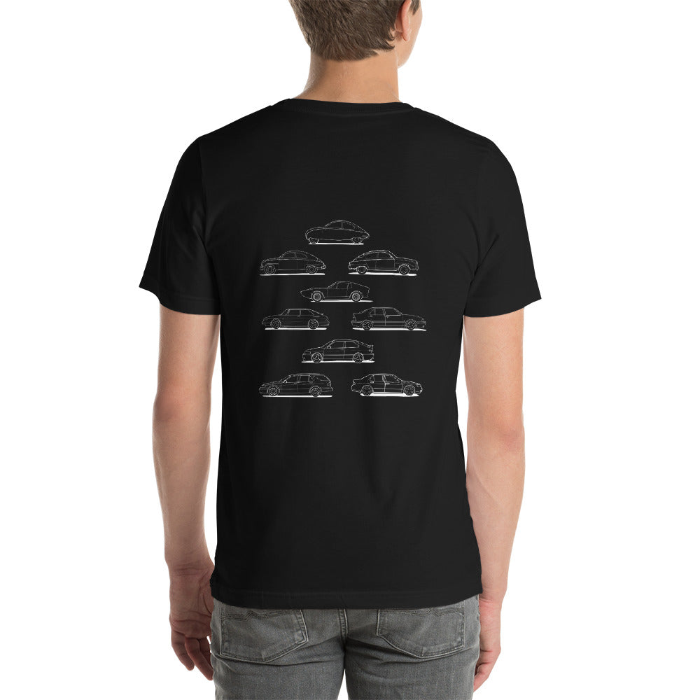 Saab Evolution Unisex T-Shirt with Graphic on the Back (3 Colors Available)