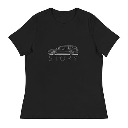 Saab Story 9-5 Wagon Outline Women's Relaxed Black T-Shirt
