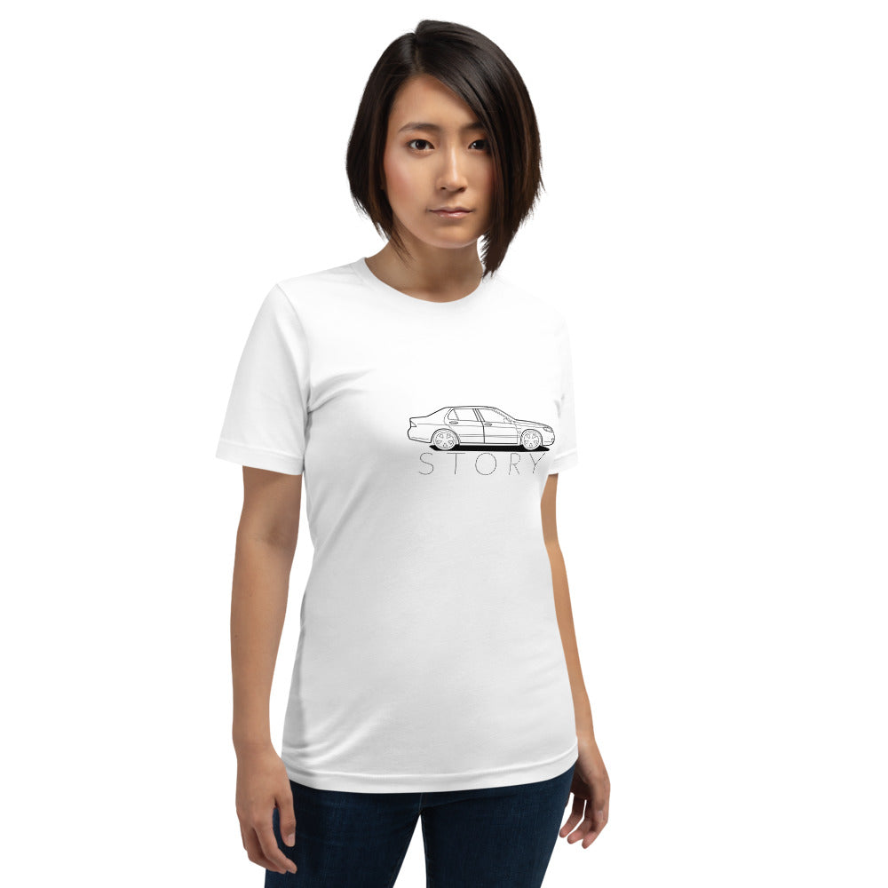Saab Story 9-5 Sedan Outline White Unisex T-Shirt