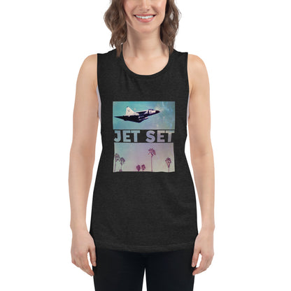 Saab Viggen Jet Ladies Muscle Black Heather Tank