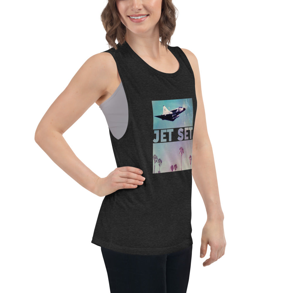 Saab Viggen Jet Ladies Muscle Black Heather Tank