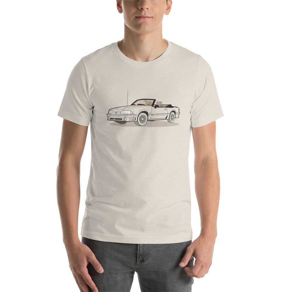1989 Ford Mustang Convertible 5.0 Front Side Heather Dust Unisex T-Shirt